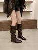 Inner height increase Small man White stacked medium tube Knight boots Women's shoes Autumn and winter Skinny boots Long tube long boots