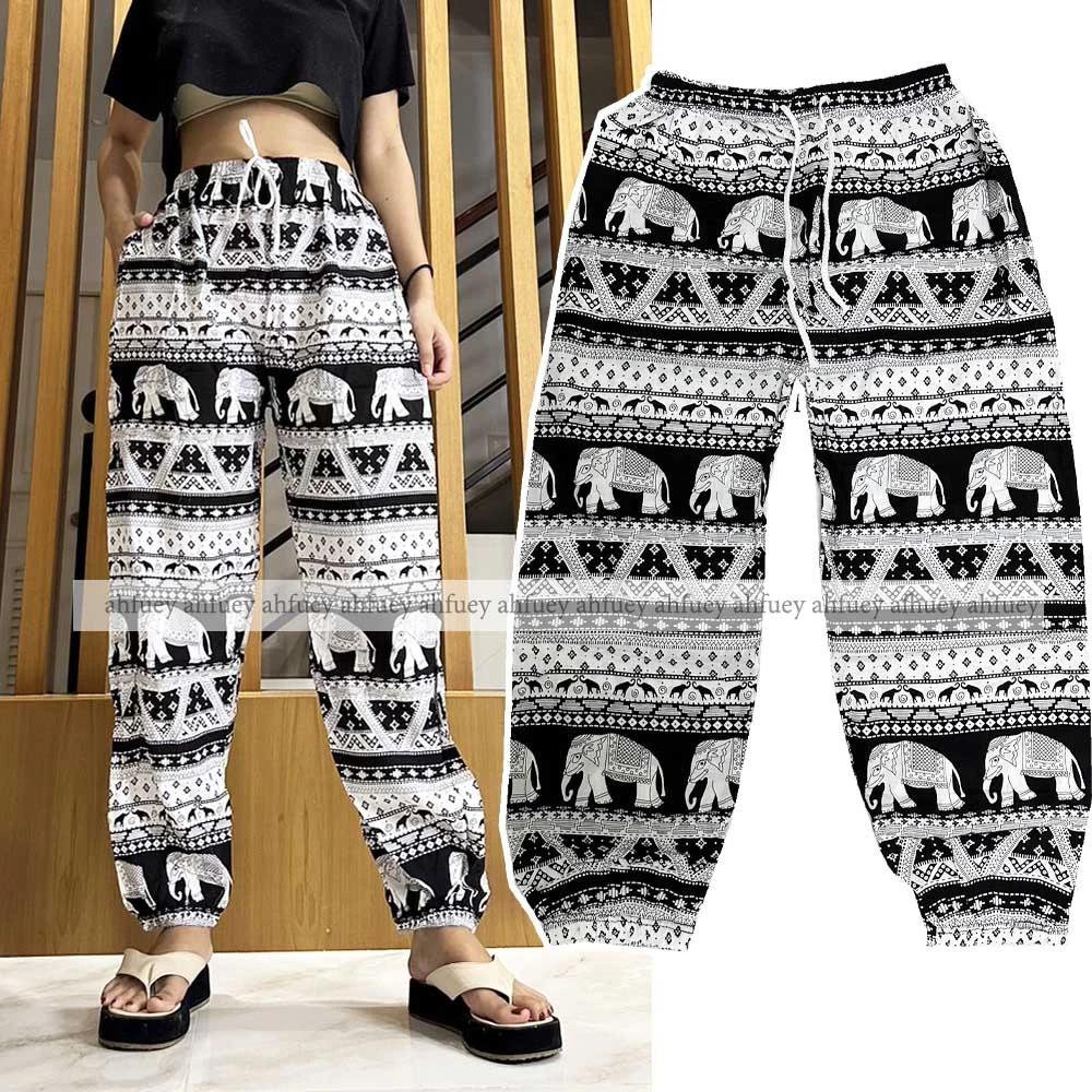 Elephant Pants Long Adjustable Elastic High Waistband Strap Jumper  Unisex Man Women Print Thailand Casual Streetwear Beach Bohemian Retro Vintage