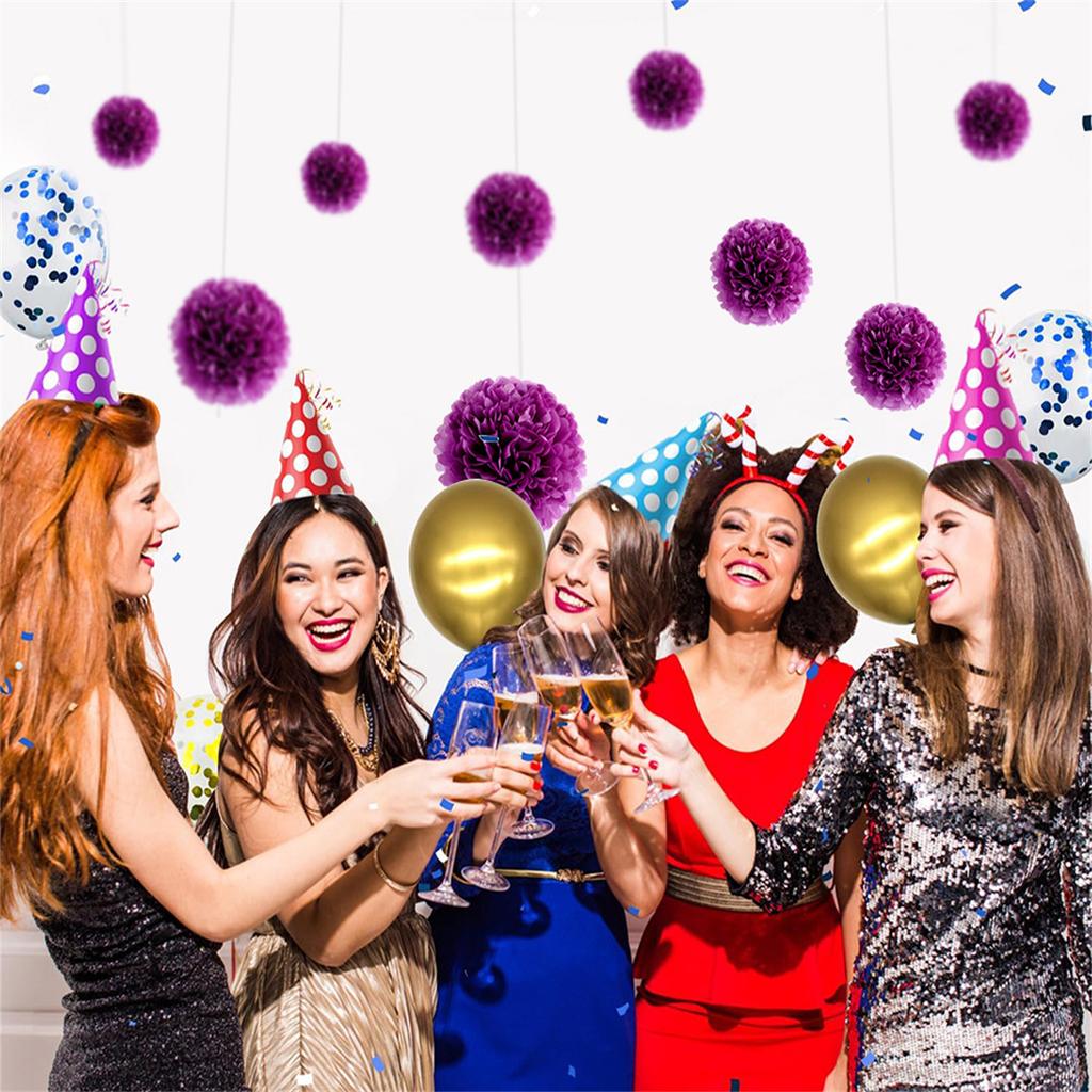 1 set de flori de hârtie violet de 7,8 inch pentru agățat pentru petrecerea de aniversare pom pom bile de hârtie bile de flori de hârtie pom pom hârtie