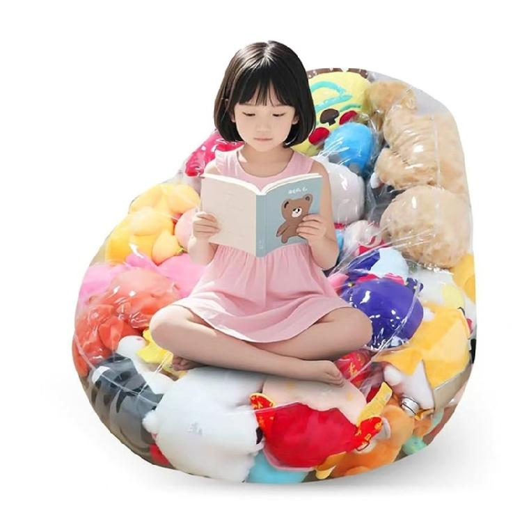 User Friendly PVC Clear Oversized Storage Sacks Holds 100 Plus Plush Toy And Transforms Into Supportive Bean Bag Chair