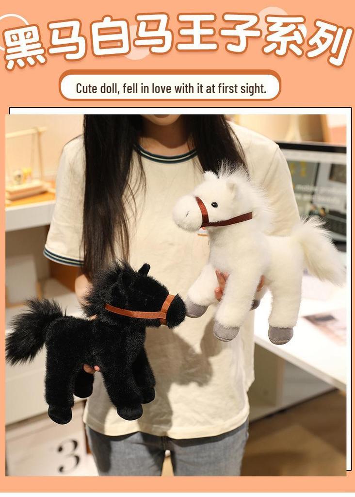 Cross-border Simulation Plush Pony: White Dragon, Black Horse, White Horse Dolls - Gift for Boys and Children