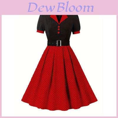 Vintage Polka Dot A Line Dress With High Waist For Office Wear Summer