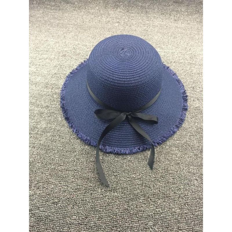 

Женская летняя пляжная шляпа из соломы, женская шляпа от солнца с защитой от УФ-лучей, шляпа с широкими полями, ручной работы, летняя шляпа Navy blue M(56-58cm) All yards