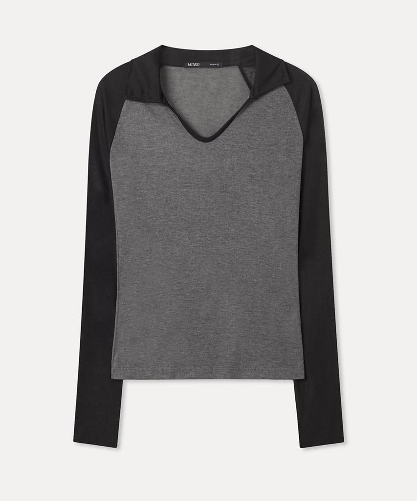 MIXXO Collared Contrast Long Sleeve T-Shirt_Miwlwg439A