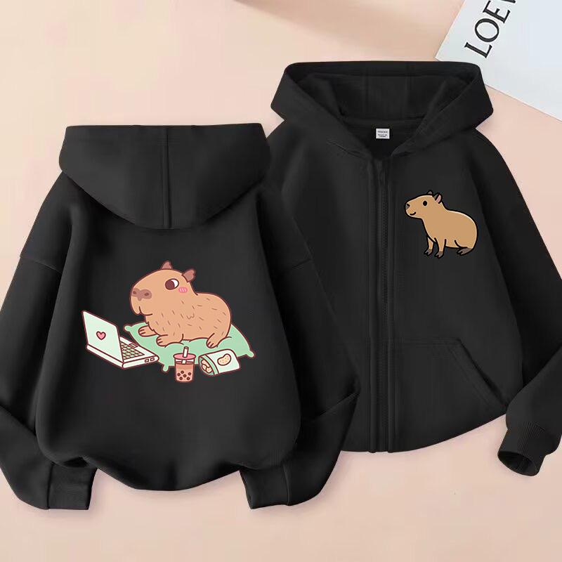 Zip Up Hoodie Kawaii Kids Capybara Children's Hoodie Zipper Children Capibara Sweatshirt Manga Clothes Kid Girl Boy Top Hoody