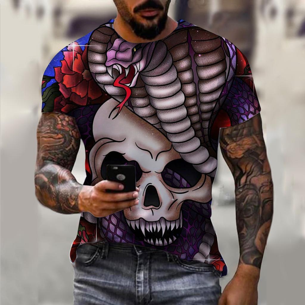 3D Printing 2025 New Year Snake Year Fierce Men's Casual Short Sleeve T-shirt Comfortable Breathable Retro Printed Short Sleeve