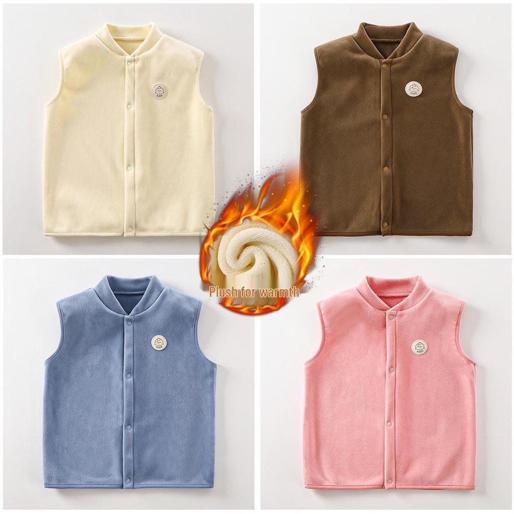 AINI Kids' Orlon Fleece Vest - Warm, Sleeveless, Stand-up Collar for Boys and Girls, Ideal for Spring and Autumn.
