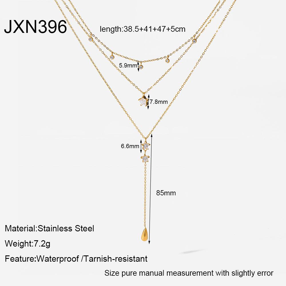 European and American Zircon Five-pointed Star Three-layer Y-chain Plated 18K Gold Stainless Steel Waterproof Necklace High-end Jewelry Women