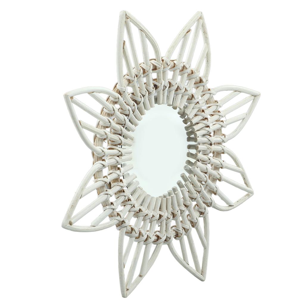 Rotting Väggspegel Vit Blomma Form Rustik Vintage Högpolerat Glas Dekorativ Spegel för