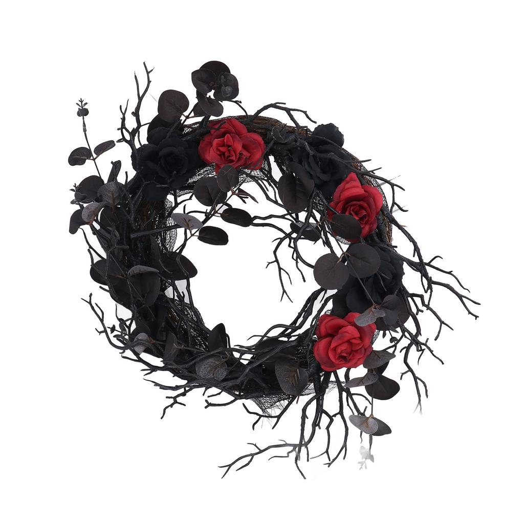Halloween Wreath Dead Black ABS Artificial Branches Design with Red Flower Door Wreath Garland for Decoration