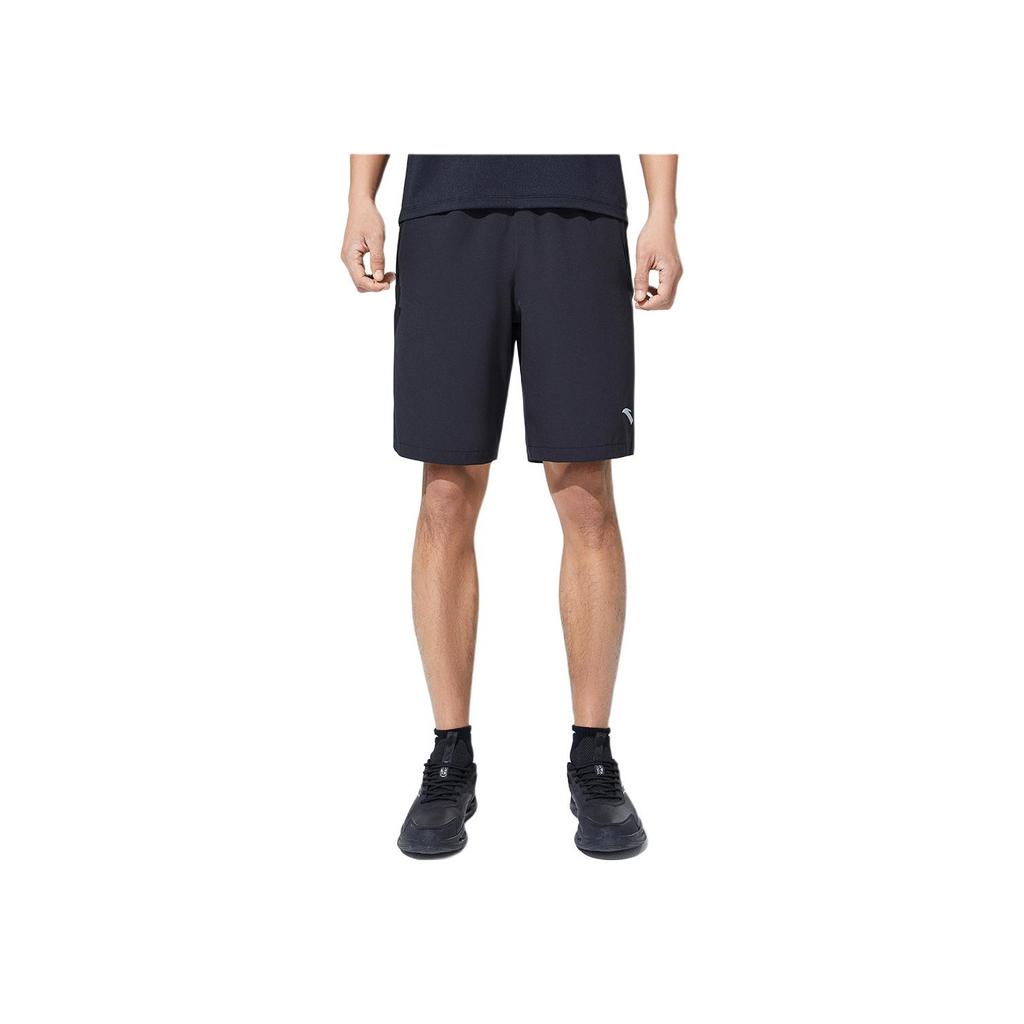 Anta Solid Color Logo Print Elastic Waist Straight Leg Sport Shorts Men Bottoms Black 952327503-4