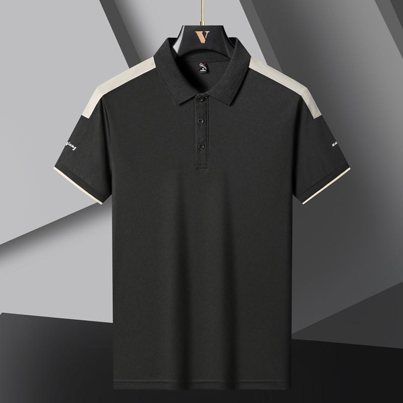 

Летняя мужская тонкая рубашка поло из ледяного шелка, панельный лацкан на пуговицах, вышивка, корейская повседневная свободная модная универсальная футболка с коротким рукавом L чёрный