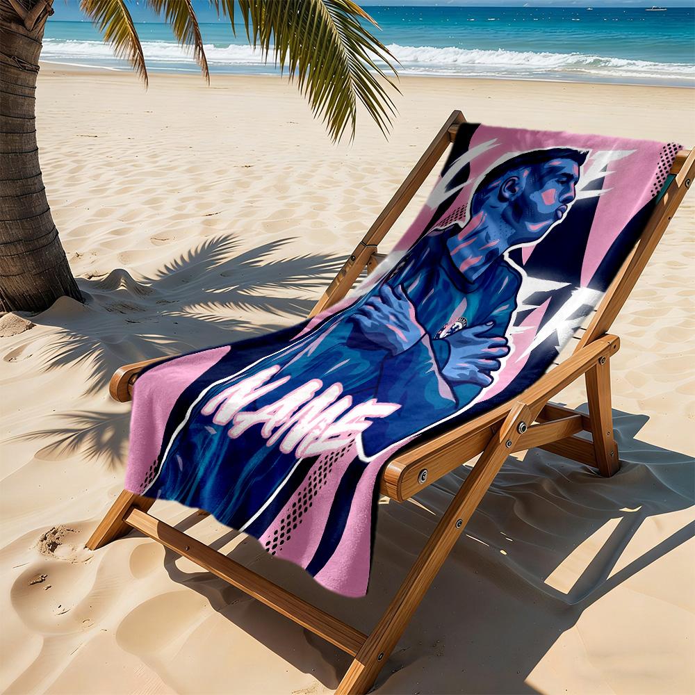 Love Soccer Player Customized Name Beach Towel Super Soft & Absorbent Ideal for Travel Outdoor Swim Pool Yoga Surf Camping Hiking Gym Gift Holiday