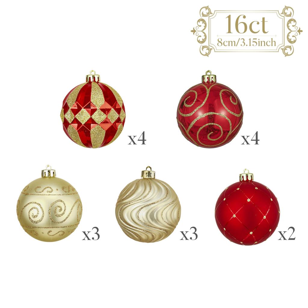 Valery Madelyn Christmas Christmas Set of Christmas Christmas Tree Christmas Gorgeous Christmas Ball Ornaments in Red and Gold Ornaments, Large,