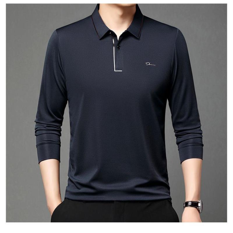Spring Autumn Long-sleeved POLO Shirt for Men Middle-aged Young Anti-wrinkle T-shirt Casual Business