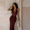 European Style 2026 Elegant Sexy Halter Pleated Hollow Backless Evening Gown Skirt