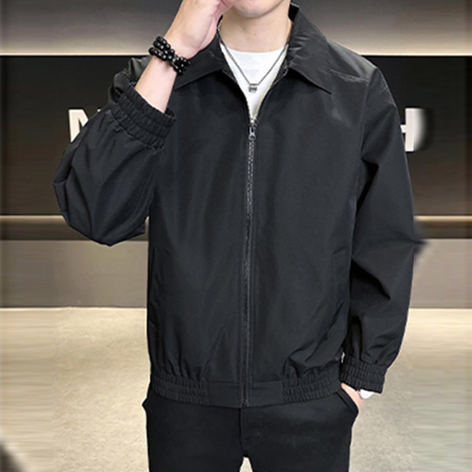 

Мужская однотонная рабочая куртка, куртка-бомбер, модная повседневная спортивная куртка с лацканами L чёрный