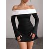 Women Elegant Off Shoulder Long Sleeve Bodycon Dress Stretchy Outfit
