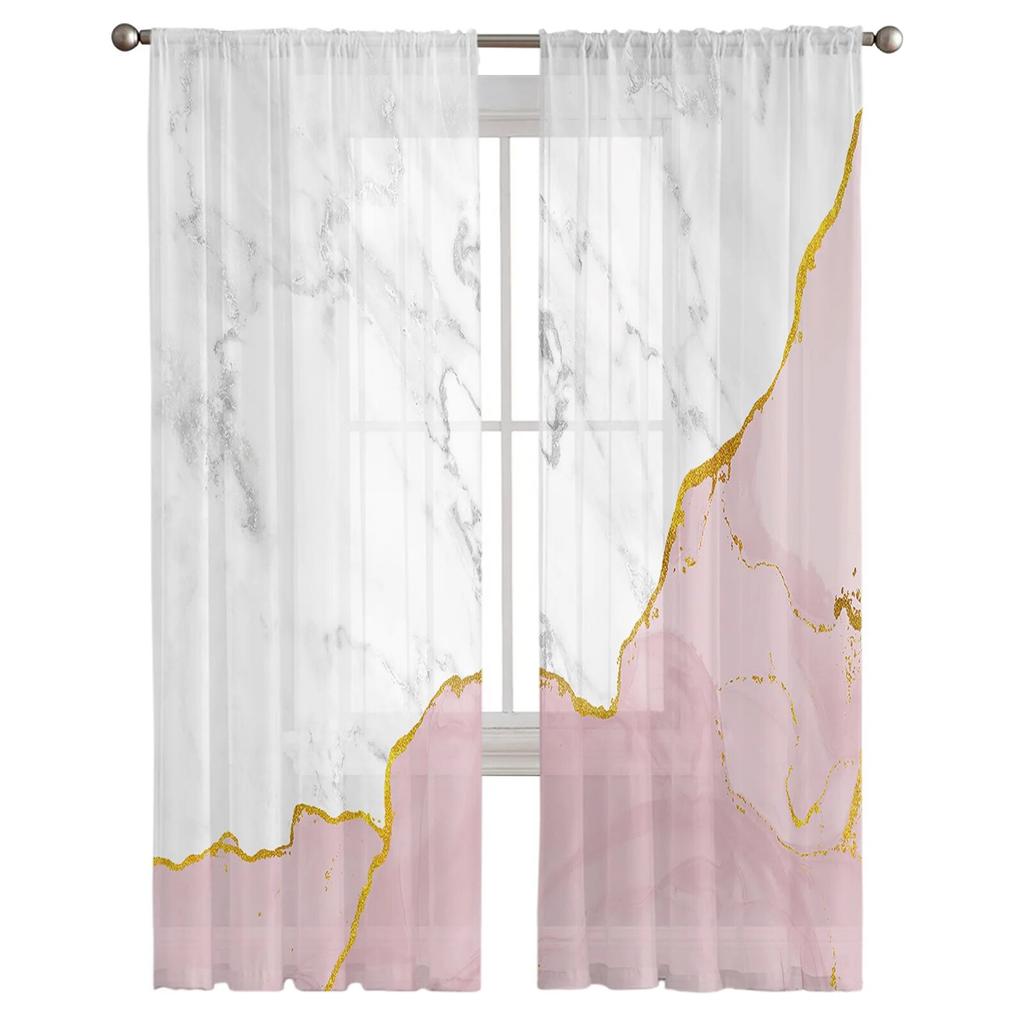 White Marble Pink Sheer Voile Window Curtains Tulle Curtains Living Room Balcony Decoration Drapes