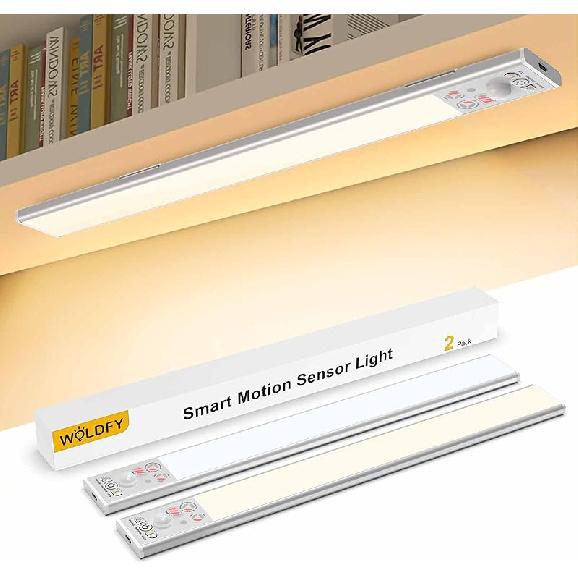 3 Color Tempers Dimmable Under Cabinet Lights Wireless[2 Pack], Rechargeable LED Motion Sensor Lighting Indoor, Magnetic Closet Lights (Silver-2