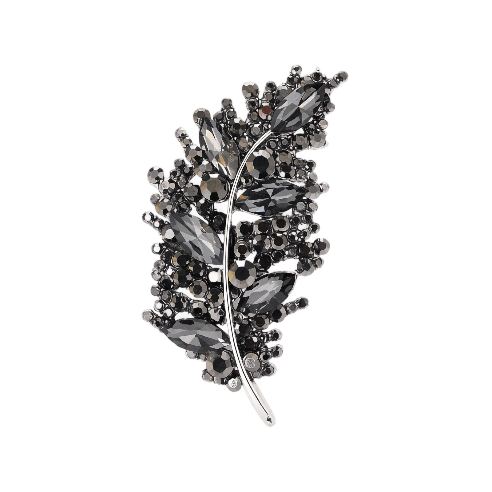 Creative Rhinestone Leaf Brooch Fashion Accessories for Women Scarf Pin Decorative Safety Brooch Jewelry one size чёрный
