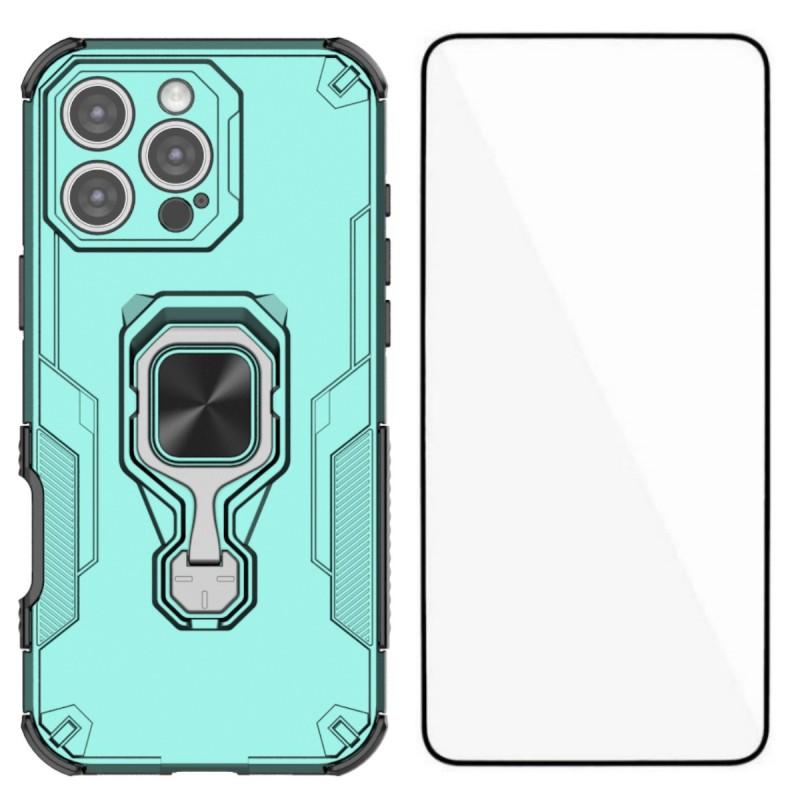 For iPhone 16 Pro Max Phone Case WANLONFENG PC TPU Back Cover Kickstand with Tempered Glass