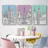 European Style Simple Decorative Canvas Painting Lines Cartoon Building Hotel Apartment Living Room Hanging Painting Wall Art