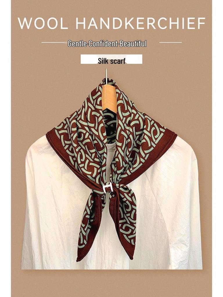 Autumn/Winter Silk Wool Scarf - Mulberry Silk Square with Hand-rolled Edges