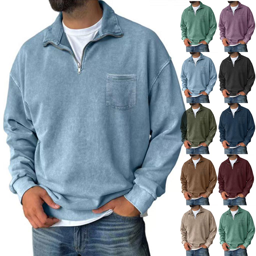 Men's Pullover Mock Neck Cotton Sweatshirt  Solid Long Sleeve Top For Fall Winter