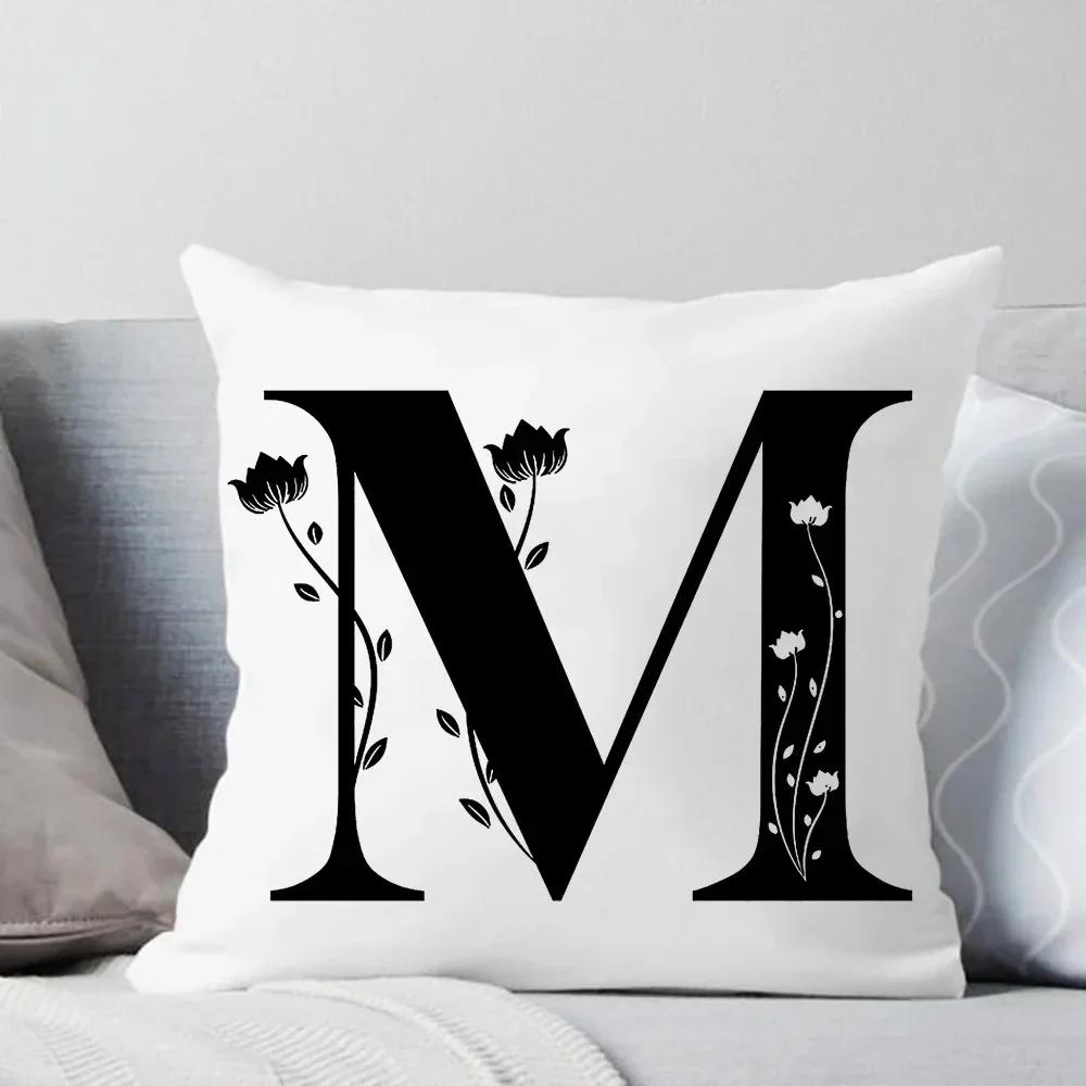 Black And White Letter Pattern Throw Pillow Cover With Short Plush Print For Living Room Sofa Decoration Cushion Cover