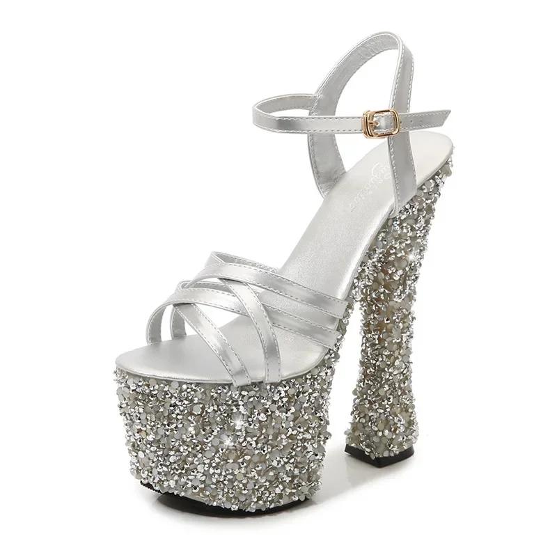 Fashion Women Sandals Sequin Rhinestone Peep Toe Sandals Woman Shoes High Heels Sexy Nightclub Party Platform Heels Size 43 Womens Shoes