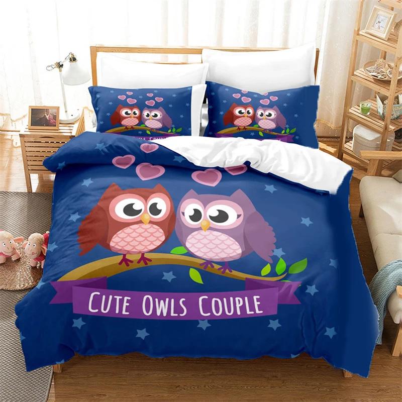 Cartoon Owl Duvet Cover Set Fashion Cute Animal Bedding Set Soft Microfiber Print Comforter Cover Decorative Kids Children Room