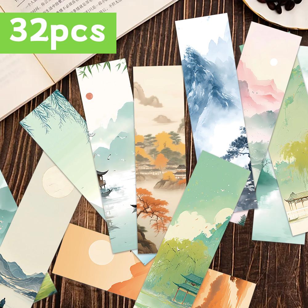 32 pcs, Vintage Chinese Ink Landscape Bookmarks for Teachers, Readers and Lovers, Bookmarks, Gifts, Party, Birthday