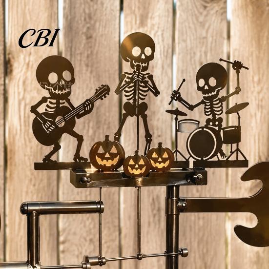 Skeleton Rock Trio Metal Wind Spinner Halloween Spinner, Handmade Kinetic Garden Sculpture Whimsical Outdoor Decor for Yard Lawn Decor, Unique Musical