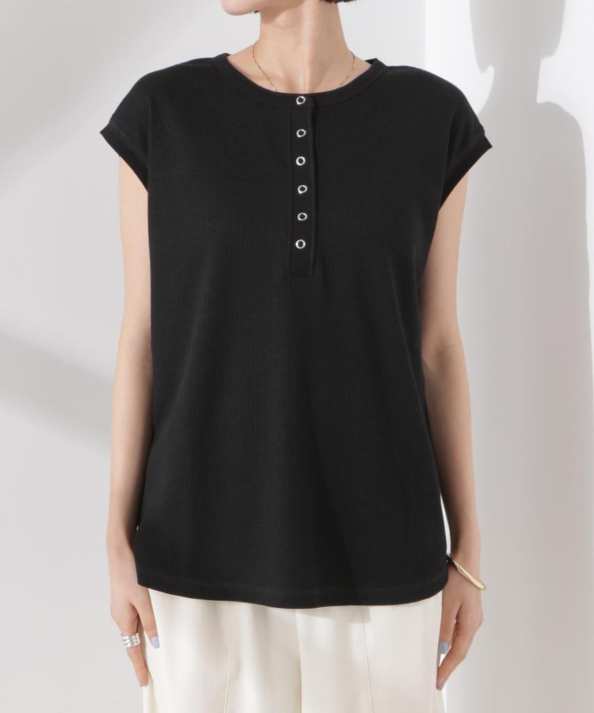 Nano Universe Women's Waffle Henley Sleeveless Top, Oatmeal, Size F 033, 673-5124311