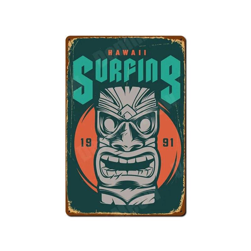 Tiki Bar Wall Art Posters, Tin Signs, Beach Bar, Hawaii Surfing, Vintage Home Decor, Tin, Pub, Cafe, ZSS16
