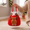 Drawstring Candy Pouches Christmas Flannel Bags, Fruit Cookie Packing Bag, Cute Holiday Goodie Bags Snowman/Santa/Elk Gift Wrap Bag for Presents,