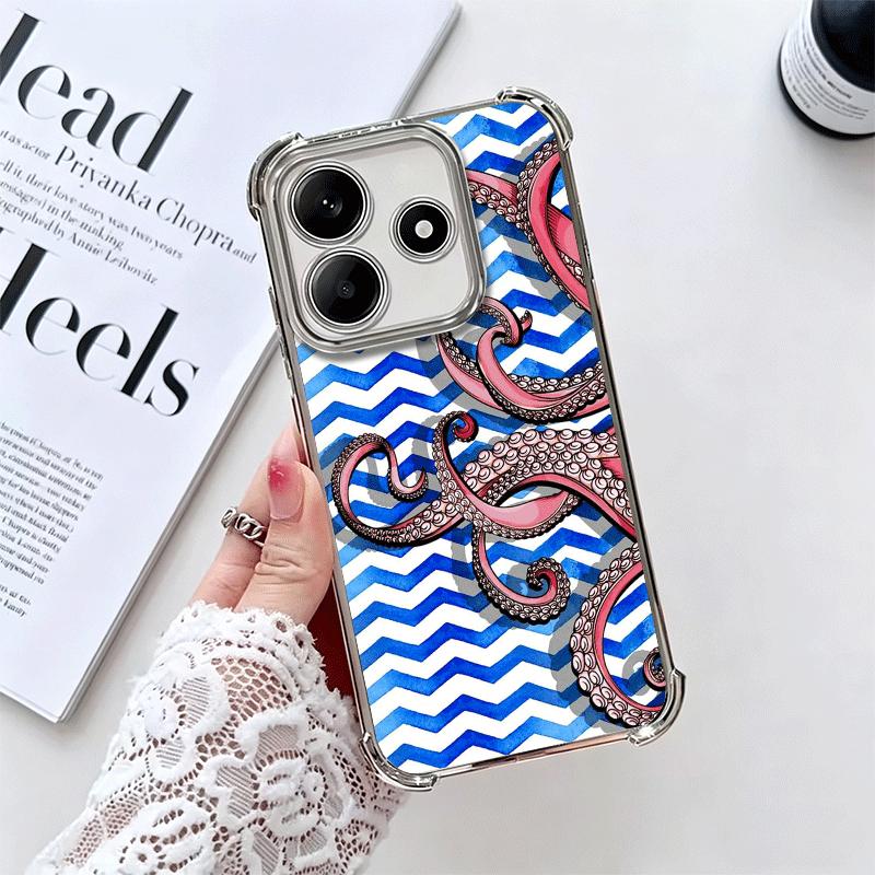 

Octopus Tentacle Art Soft Phone Case For Xiaomi Redmi Note 14 15 Pro Plus 13 12 11S 11T 5G 10 9S 9 Plating Anti-Fall Fundas Redmi Note15ProPlus