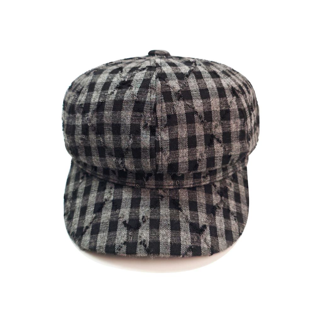 JYL TS DIY Fringed Plaid Octagonal Cap  Newsboy Cap Cotton