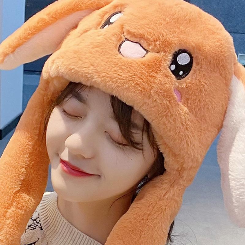 Rabbit Hat Ear Moving Jumping Hat Cute Bunny Plush Hat Cap for Women Girls Cosplay Christmas Party Holiday Hat Props