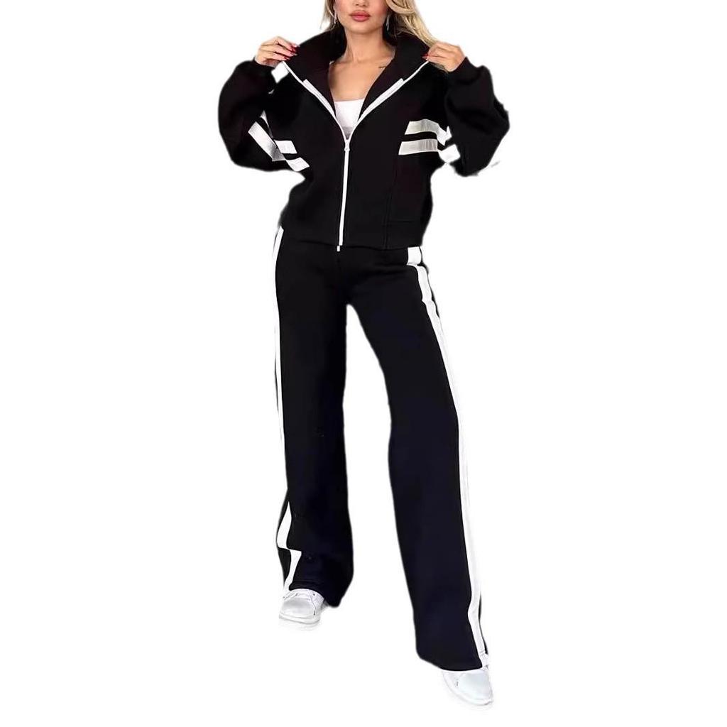 Y2K Striped Zipper Jacket & Sportswear Set for Women - Autumn 2024 Collection