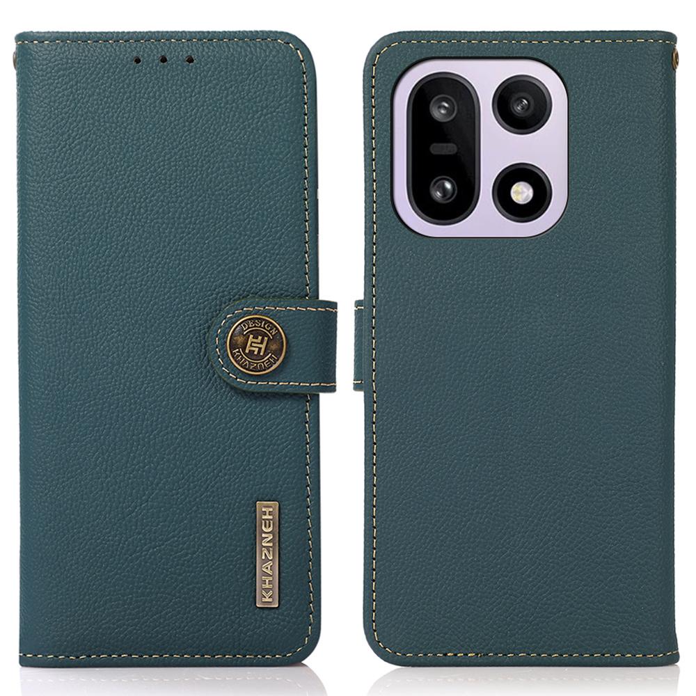 KHAZNEH for OnePlus 15 5G Case Genuine Cow Leather RFID Blocking Wallet Phone Cover