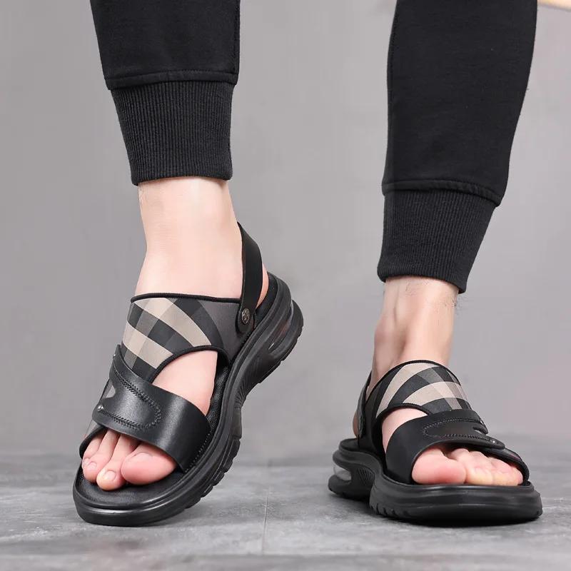 New Men's Sandals High Quality Cowhide Leather Sandals Designer Casual Sport Sandals for Men Non Slip Beach Sandalias Big Size47