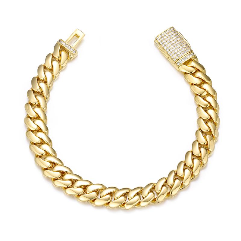 Double-Sided Ice Buckle Gold Bracelet 18K Gold Plated Copper Bracelet Cuban Bracelet Men s Hip Hop Heavy Industry Bracelet Bracelet золотой