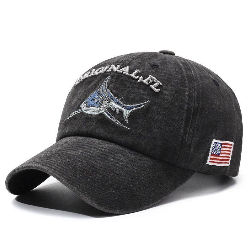 Gewaschene Baumwoll-Haifisch-Baseballkappe Frühling Sommer Ausflug Schwertfischkappe Streetwear gebogener Schirm Hip-Hop-Hut