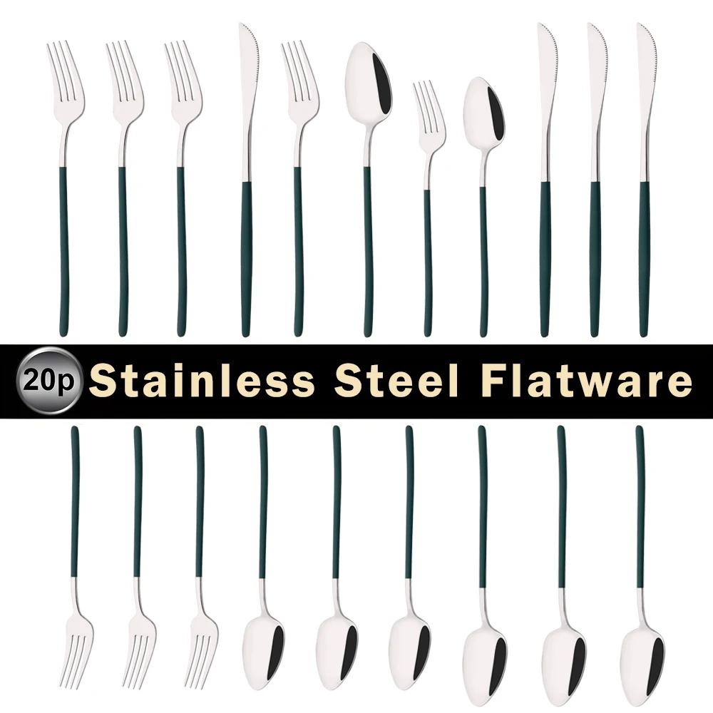 20Pcs Mirror Pink Gold Flatware Cutlery Set Sainless Steel Home Dinnerware Party Fork Spoon Knife Kitchen Dinner Tableware Set