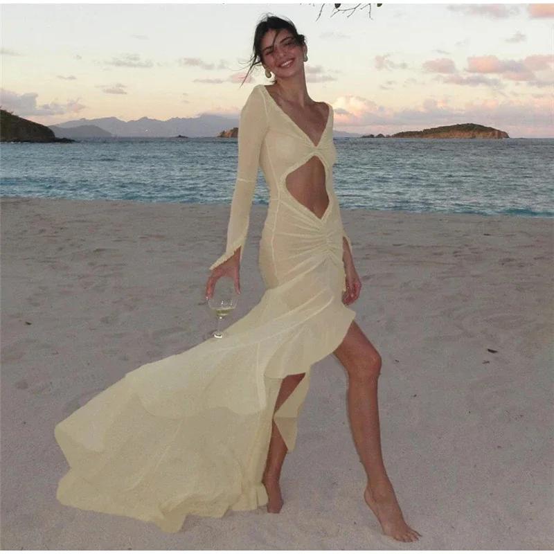 Сексуальное длинное платье с глубоким V-образным вырезом для женщин — фото 7