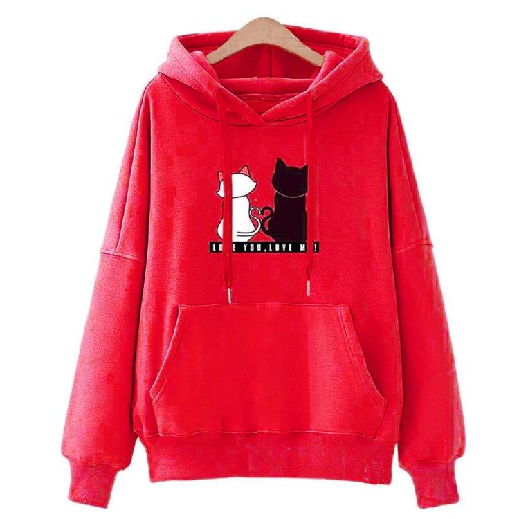 Women Casual Winter Hoodies Baggy Pullover Sweatshirt Tops Perfect DLWomen Cat Jumper Aominuo