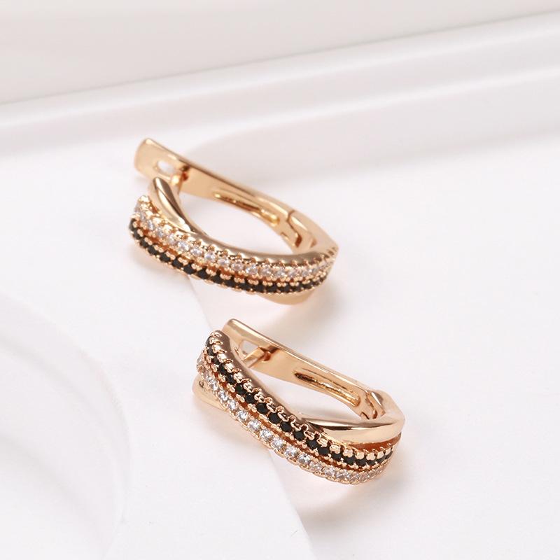 ZAKOL Trendy Crystal Earrings For Women Black And White Zircon Fashion Champagne Gold Color Earrings Wedding Zircon Gifts