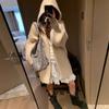 Hooded sweater jacket women's autumn and winter loose lazy wind soft waxy medium and long knitted cardigan top women